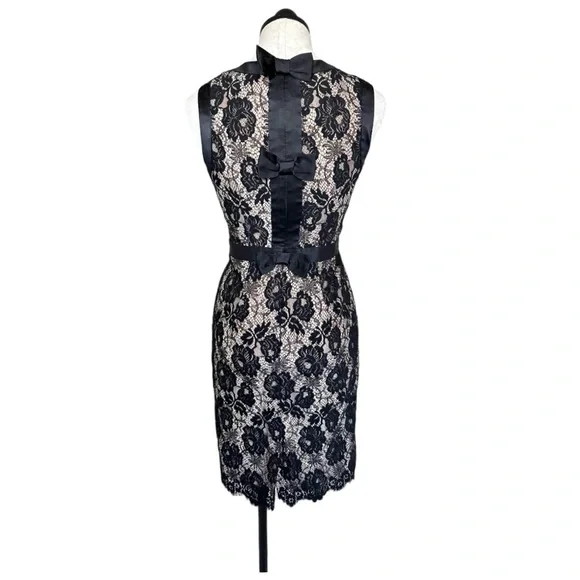 Milly of New York Marcella Bow Sheath Dress Silk & Floral Lace Overlay Size 2 - Picture 4 of 16
